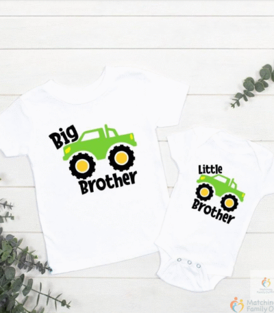 Big Brother Little Brother Sibling Tractor T Shirt Big Bro Lil Bro Short Sleeve Tops Tees Sibling Outfits Baby Gift Clothes