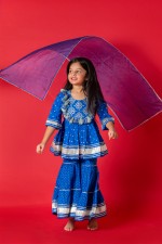 Mom & Me Royal Blue Sharara Set with Pom Pom Detailing - Image 2