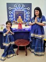 Mom & Me Royal Blue Sharara Set with Pom Pom Detailing - Image 3
