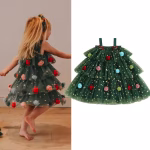 Little Girls Christmas Strap Dress with Plush Ball