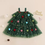 Little Girls Christmas Strap Dress with Plush Ball - Image 2