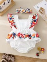 Blooming Floral Ruffle Baby Romper Set