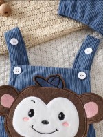 Monkey Patch Baby Dungaree with Matching Cap – Corduroy Baby Outfit - Image 3