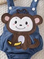 Monkey Patch Baby Dungaree with Matching Cap – Corduroy Baby Outfit - Image 5