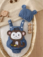 Monkey Patch Baby Dungaree with Matching Cap – Corduroy Baby Outfit